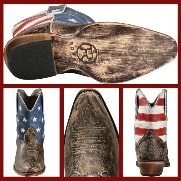 Roper® Women’s American Flag Shorty Cowgirl Boots- Size 10 - USA American Beauty - Picture 6 of 13